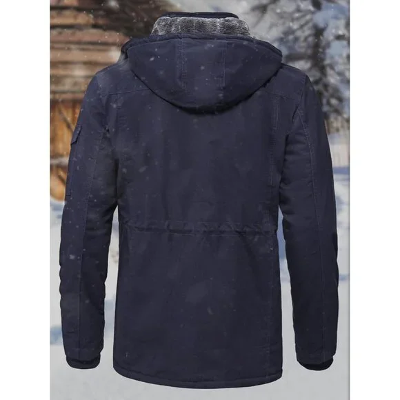 Mens Dark Blue  Hooded Winter Jacket Warm Fleece Lined ZipUp Casual Coat . - Picture 6 of 6